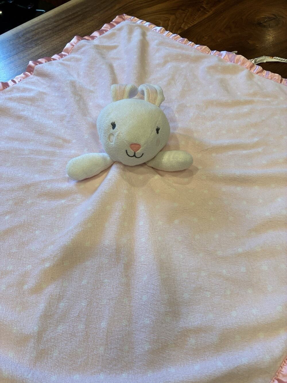 Cloud Island Bunny Pink White Polka Dot Satin Oversized Security Blanket Lovey
